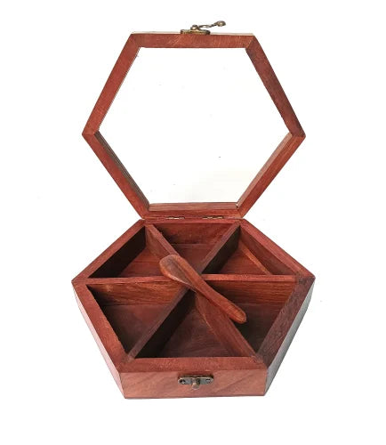 Wooden spices box 5 block with spoon