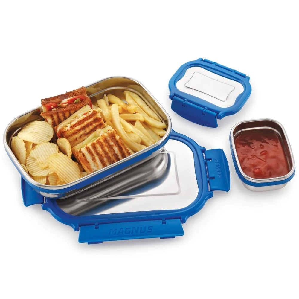 Steel Lunch Box with Detachable Clips Bolt (800ml+150 ml)
