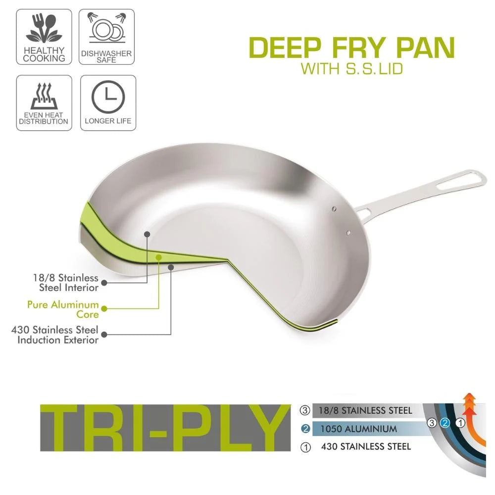 Stainless Steel Induction Base Fry Pan with Stainless Steel Lid with Mirror Finish, 1.15 LTR