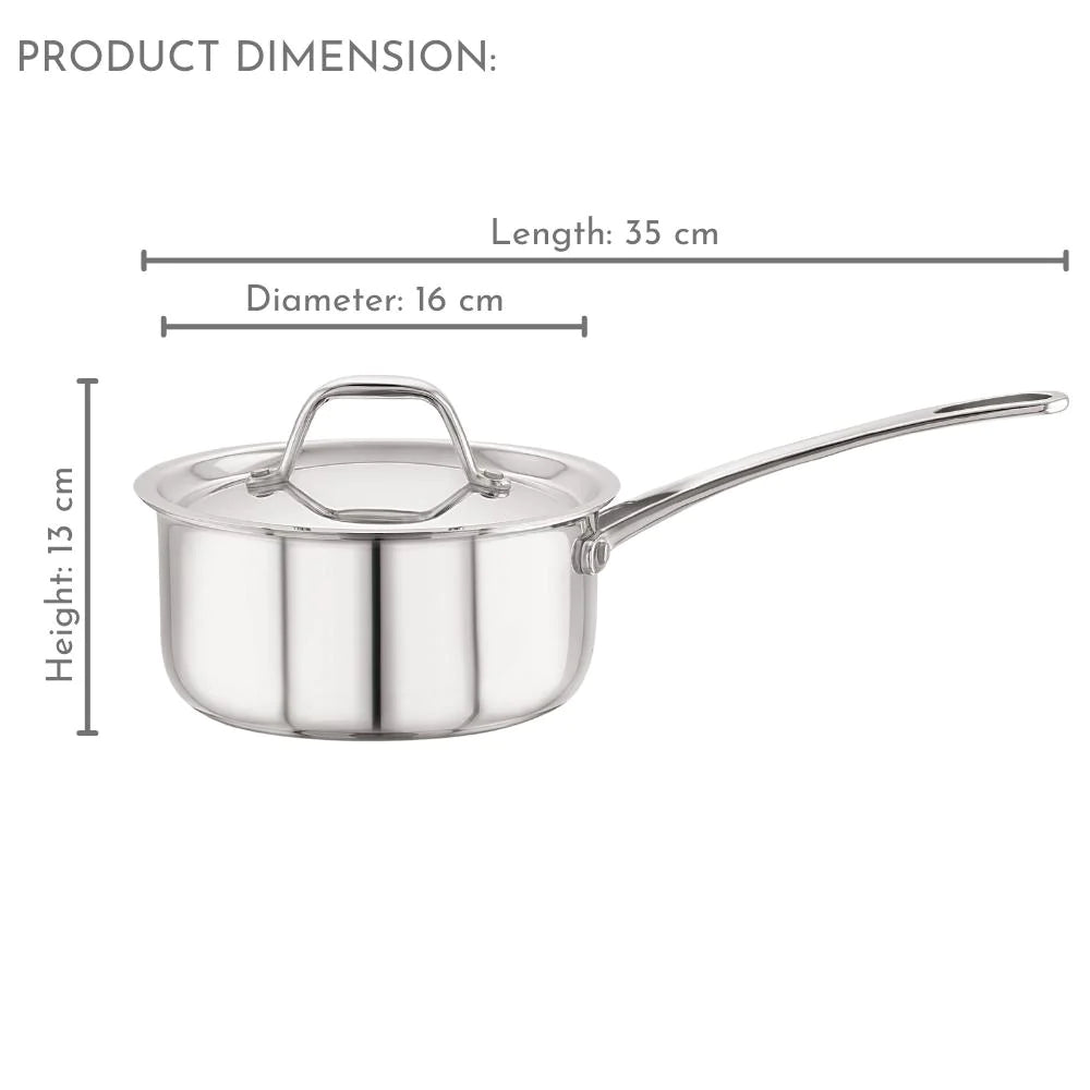 Stainless Steel Induction Base Sauce Pan with Stainless Steel Lid with Mirror Finish