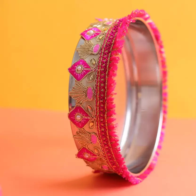 Royals of Sawaigarh Pink Meenakari Designer Karwa Chauth Thali Set Stainless Steel  (1 Pieces, Multicolor)