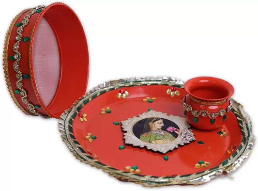 Royals of Sawaigarh Jaipur Designer Karwa Chauth Thali Set Stainless Steel  (Multicolor)