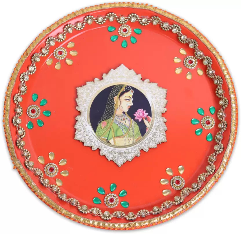 Royals of Sawaigarh Jaipur Designer Karwa Chauth Thali Set Stainless Steel  (Multicolor)
