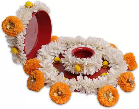 Royals of Sawaigarh Flower Ganesh Karwa Chauth Thali Set Stainless Steel  (1 Pieces, Multicolor)