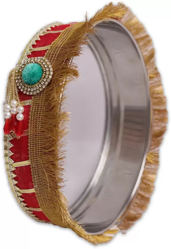 Royals of Sawaigarh Multicolor Designer Karwa Chauth Thali Set Stainless Steel  (3 Pieces, Multicolor)