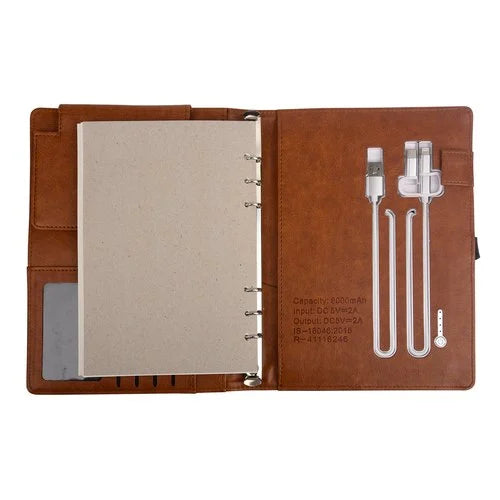 Premium Tan Leather Finished 8000 mAh Power Bank Diary
