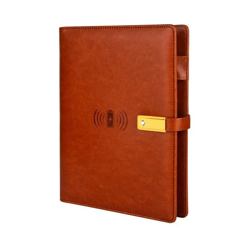 Light Tan Leather Finished 8000mAh Wireless Power bank Diary with 16gb Pendrive