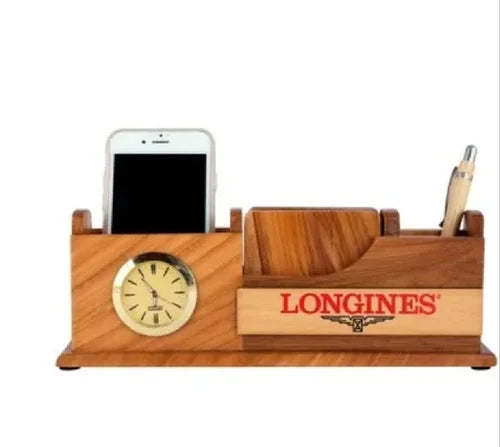 Promotional Wooden Pen Stand with Clock