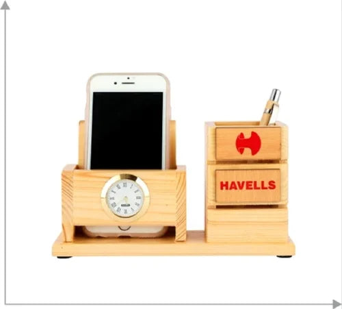 Promotional Wooden Pen Stand with Clock