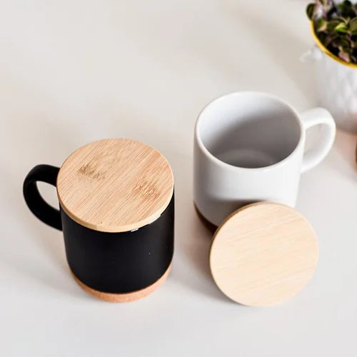 Ceramic Mug with Bamboo lid and Cork Base