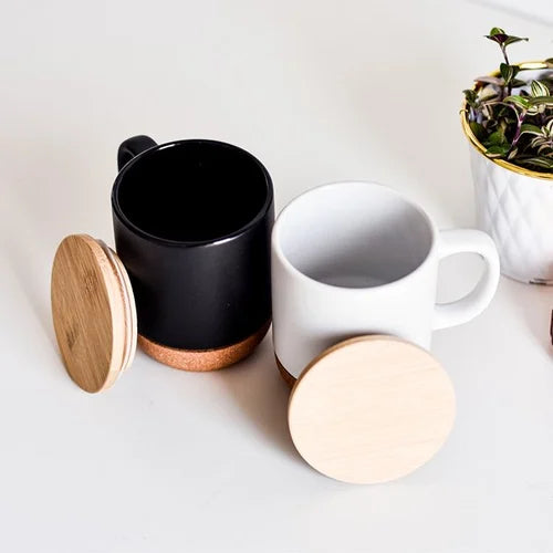 Ceramic Mug with Bamboo lid and Cork Base