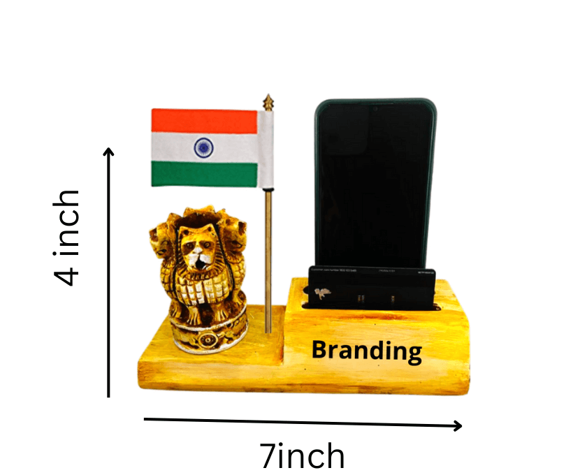 India Flag With Mobile,Card Holder and Ashoka Pen Stand
