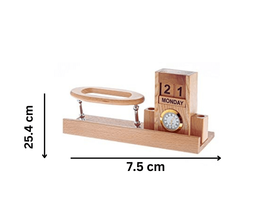 Wooden pen holder with watch visiting card mobile holder