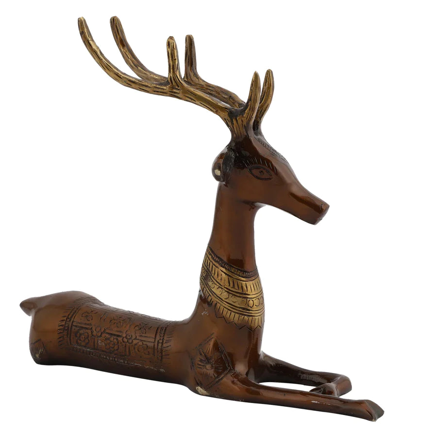 Art Vintage Sitting Deer Brass Showpiece