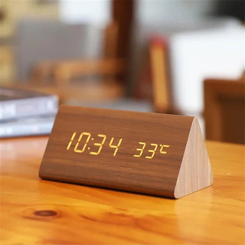 Triangle Wooden Digital Alarm Clock