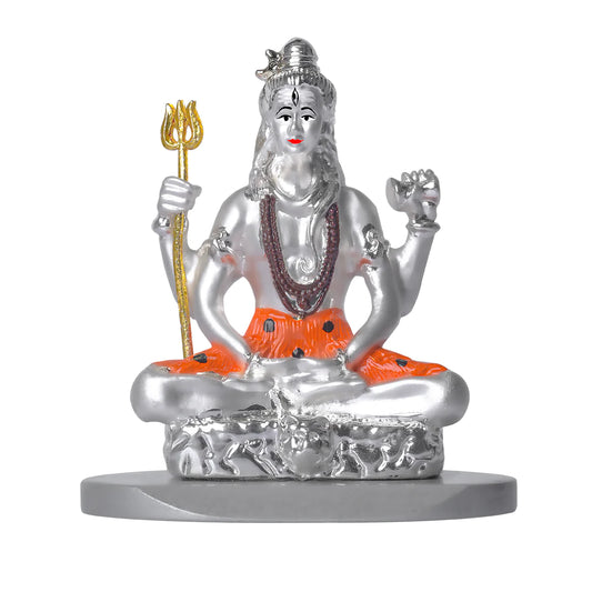 999 Silver Plated Lord Shiva Idol For Car Dashboard, Living Room, Festival Gift