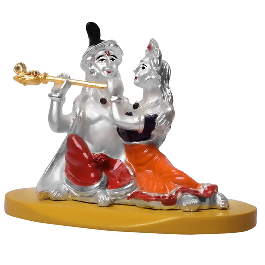 999 Silver Plated Radha Krishna Idol For Home Decor, Car Dashboard, Puja, Gift