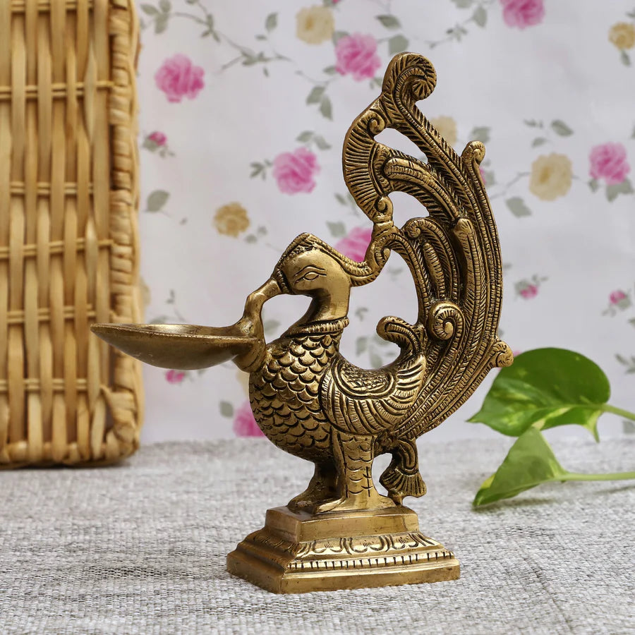 Art Brass Peacock Diya (Type 3)