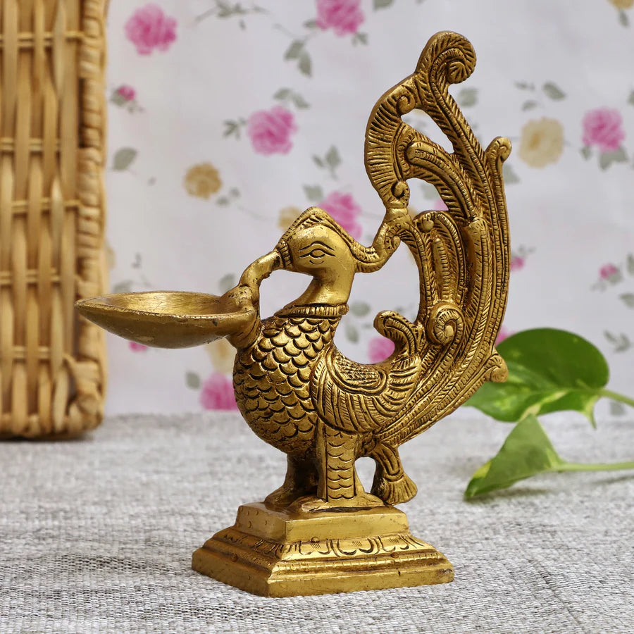 Art Brass Peacock Diya (Type 4)