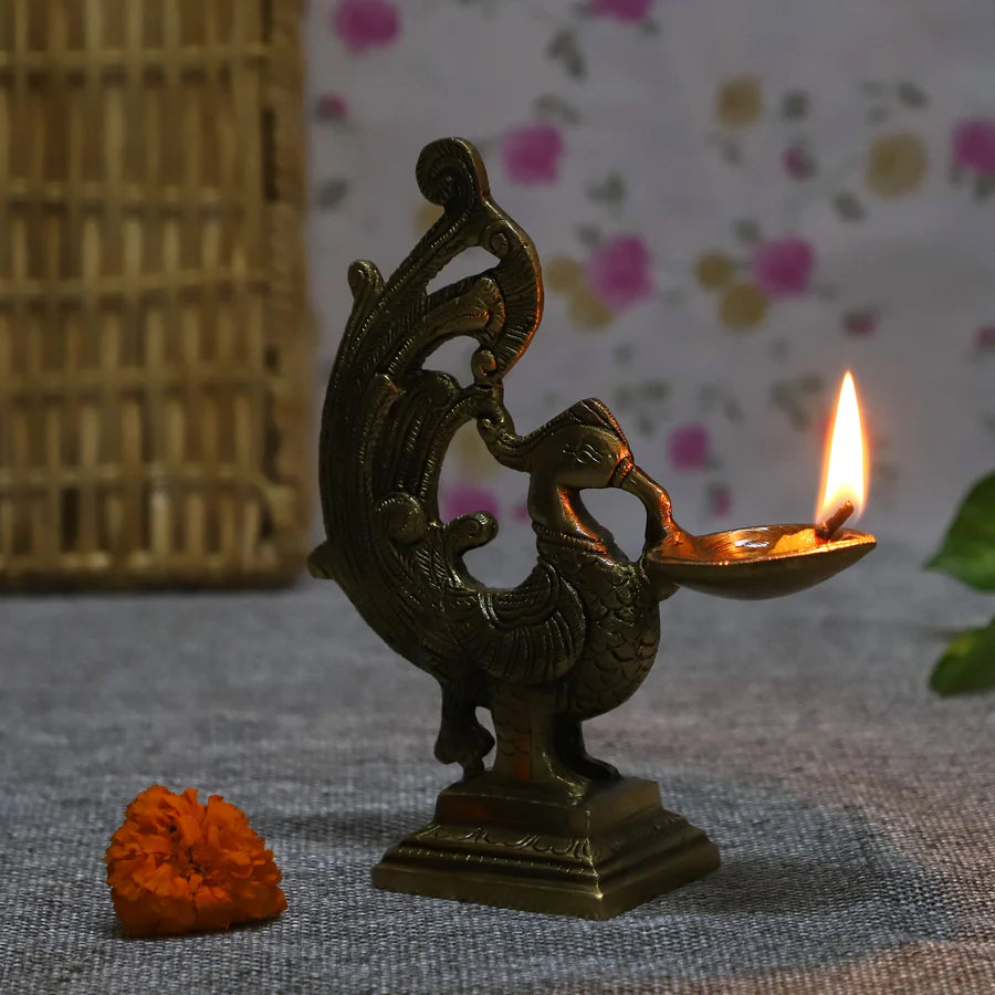 Art Brass Peacock Diya (Type 3)