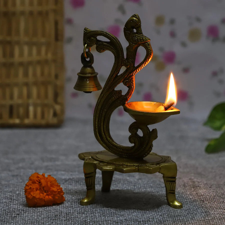 Art Brass Peacock Diya (Type 8)