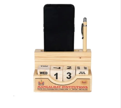 Wooden Calendar with Pen Holder and Mobile Stand