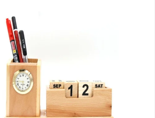 Wooden Calendar with Pen Holder and Mobile Stand