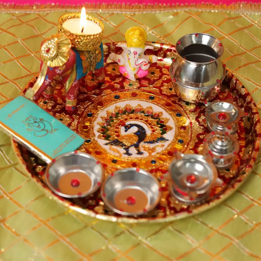 Royals of Sawaigarh Meenakari Designer Diwali Thali Set With Elephant Tealight Stainless Steel  (1 Pieces, Multicolor)