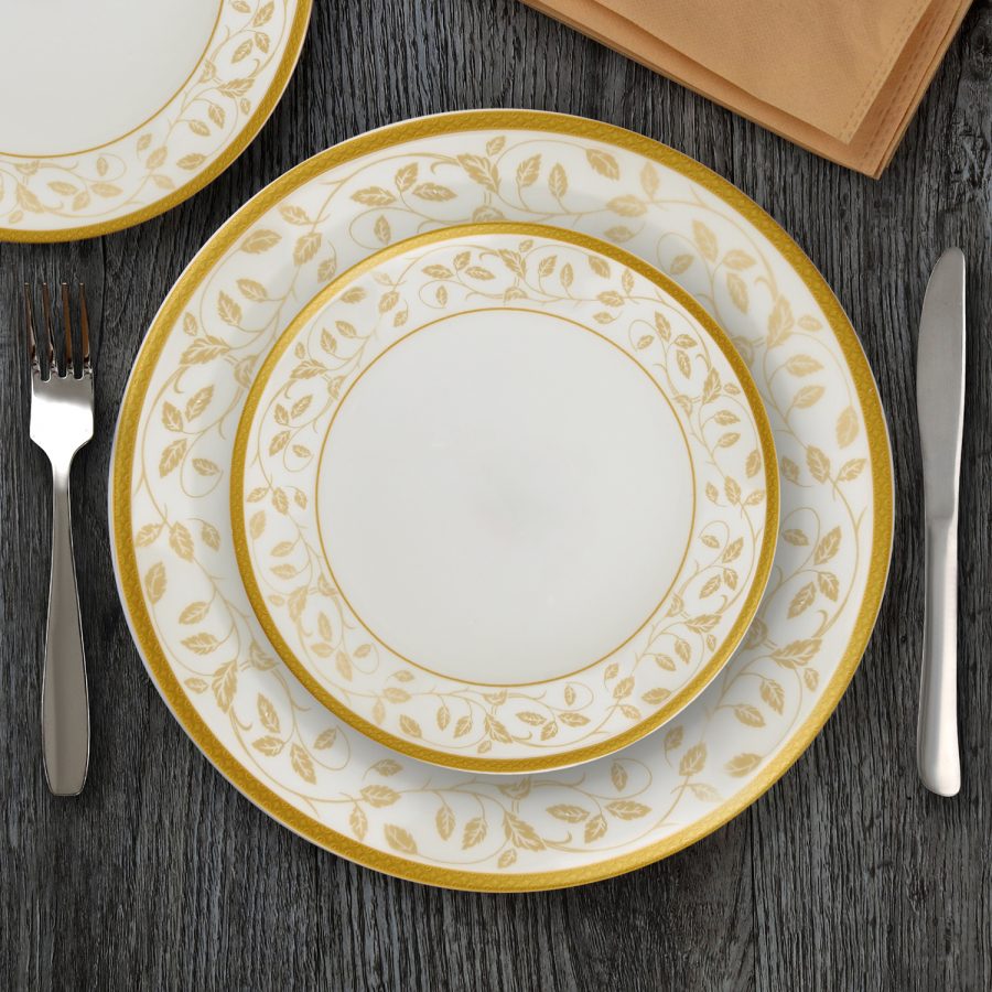 Gold Divine Series Opalware Dinner Set, 33 Pieces, White, Service for 6