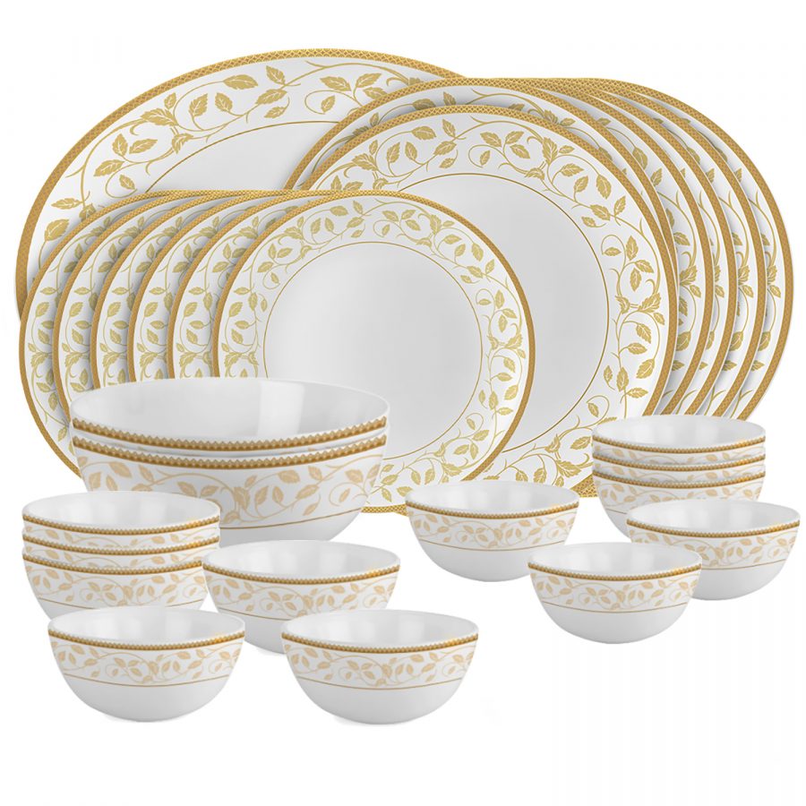 Gold Divine Series Opalware Dinner Set, 33 Pieces, White, Service for 6