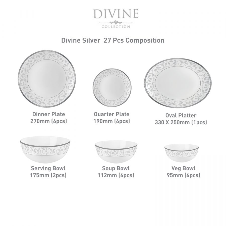 Divine Silver Divine Series Opalware Dinner Set