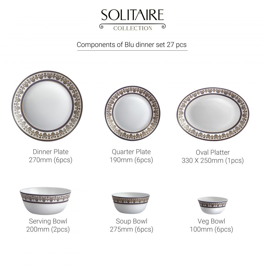 Blu Solitaire Series Opalware Dinner Set