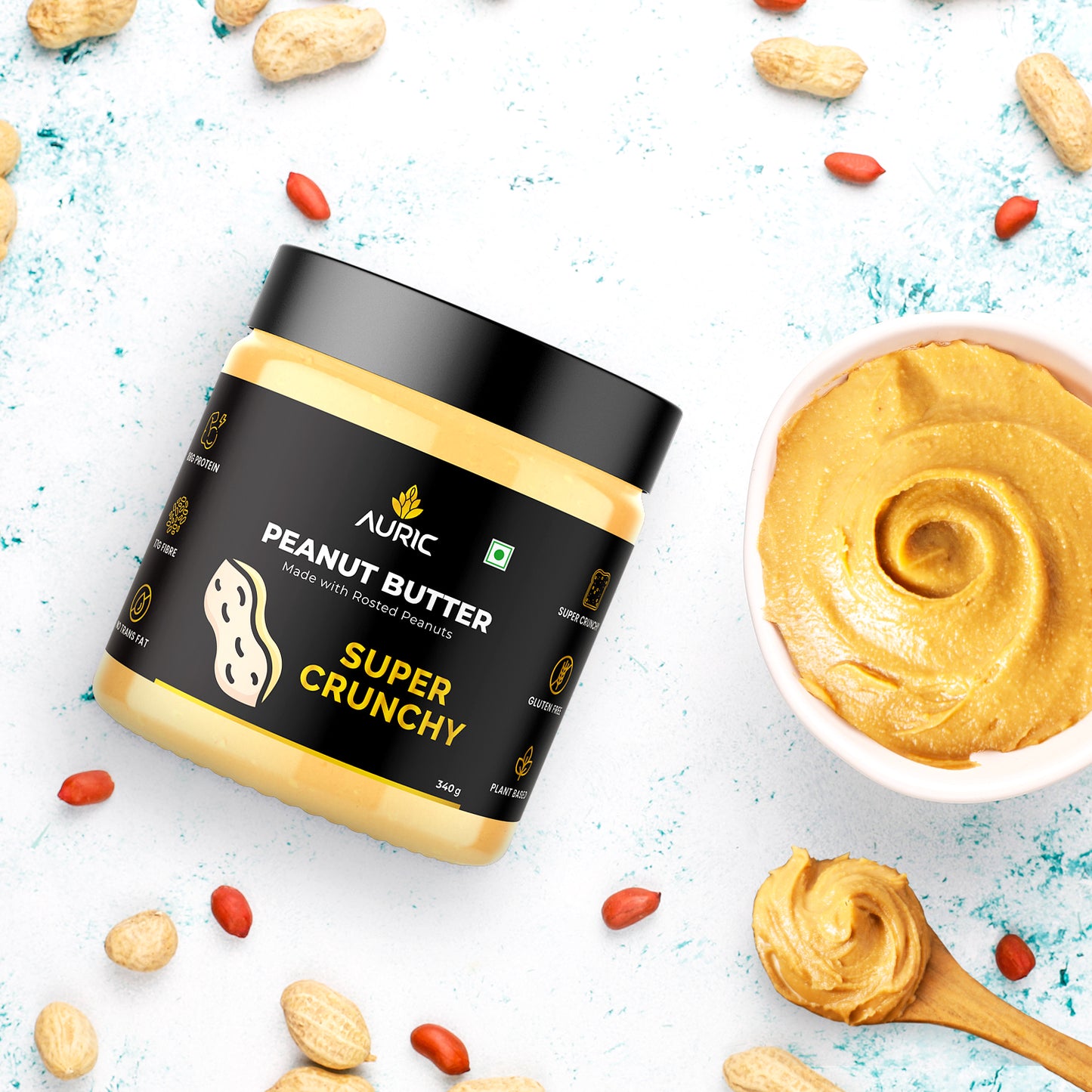 Peanut Butter Crunchy | High Protein Plant Based Peanut Butter | Roasted Peanuts | Gluten and Lactose-free | 340 g
