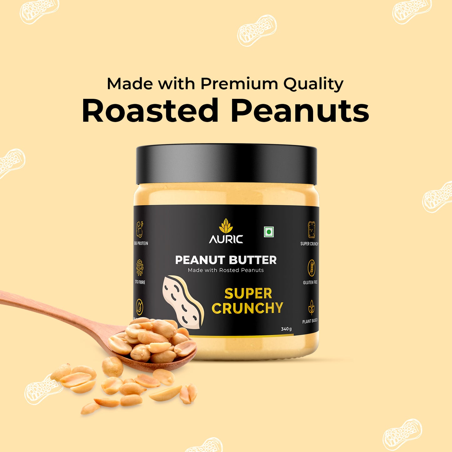 Auric Peanut Butter Crunchy | Gluten and Lactose-free | 340 g