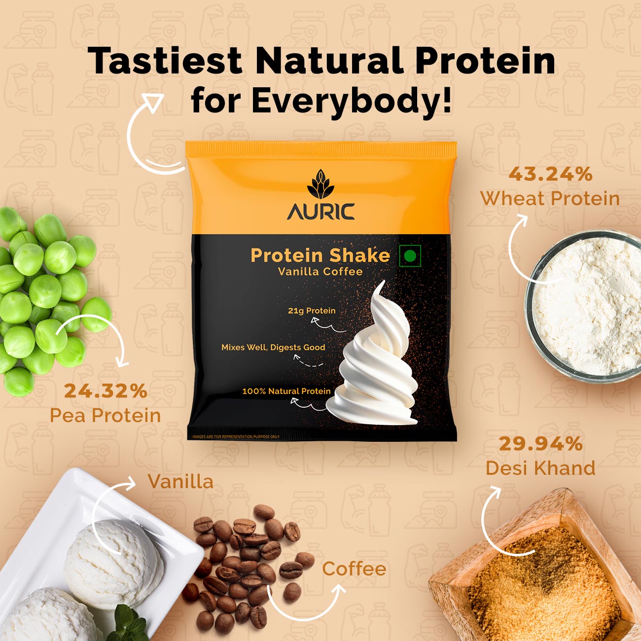 Vegan Protein Powder for Men & Women (Vanilla Coffee Flavor) 8 Packet