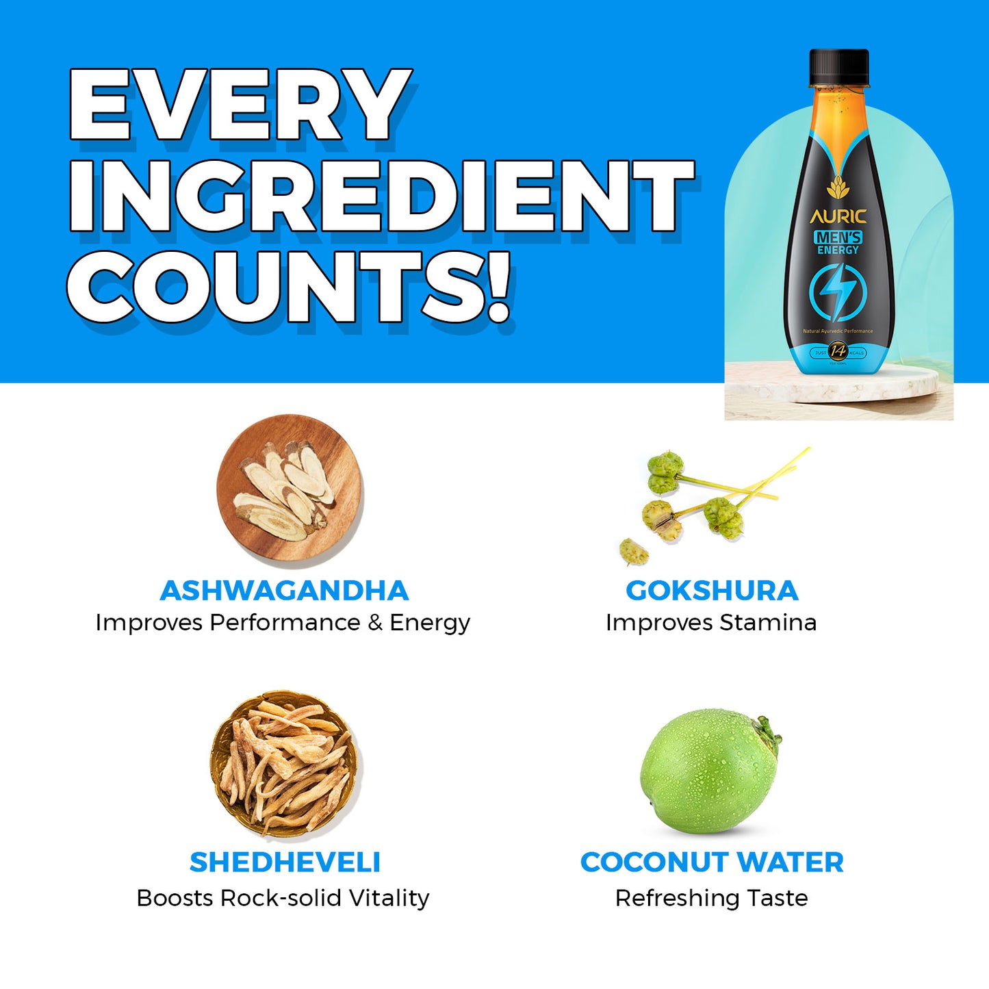 Men's Energy Drink in Coconut Water | Natural Ayurvedic Herbs l Pack of 12 Bottles