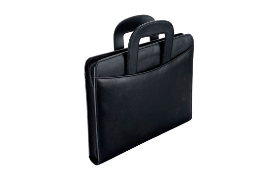 BLACK LEATHERETTE FOLDER WITH HANDLE WITH PEN AND PEN WITH BOX