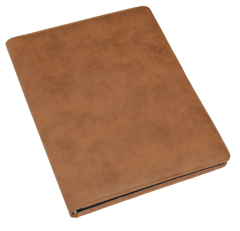 Zipper Tan Colour Leatherette Folder with Box