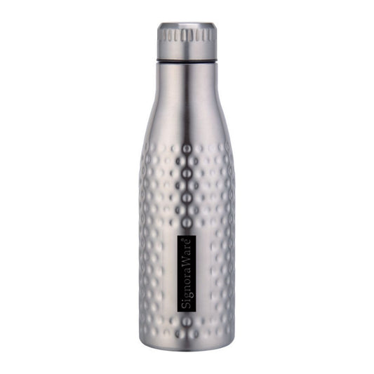 AACE Hammered Steel Water Bottle (1 Ltr.) - Stainless Steel Colour