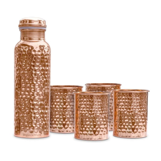 Hammered Bottle With 4 Glasses (Copper)